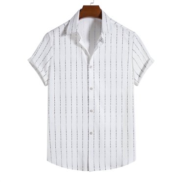 RXIRUCGD Chemises Blanches pour Hommes Chemise Décontractée Ajustée à Rayures à Boutons à Col à Revers à Manches Courtes Hauts d'Été