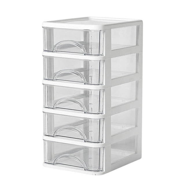 CHUANK Boîte en Plastique Transparente à 5 Niveaux Liquidation Tiroir de Bureau Rangement Tiroir à Plusieurs Niveaux Boîte de Rangement en Plastique pour Bureau Fournitures de Bureau Étagère de Rangement Transparente avec Tiroirs Blanc