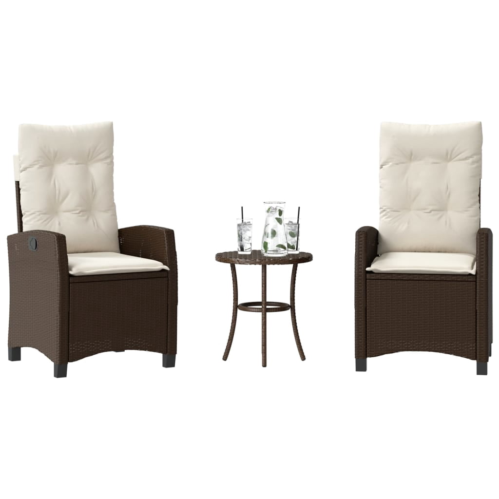vidaXL Ensemble Bistro 3 Pcs avec Coussins en Rotin Poly Brun
