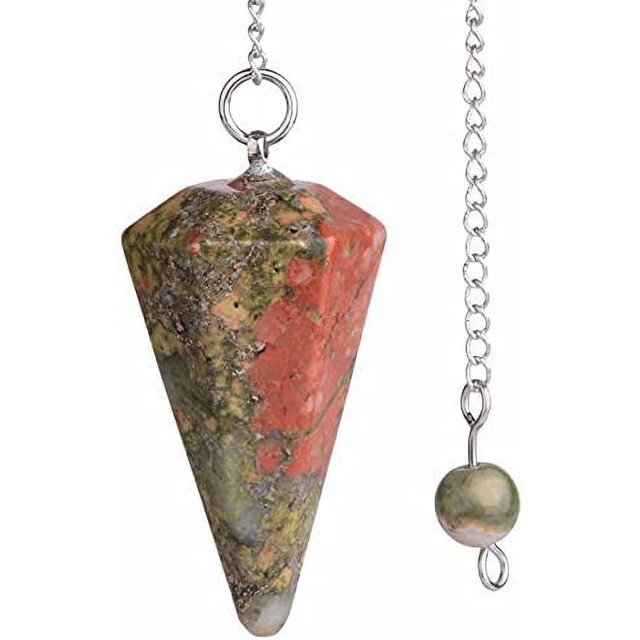 Angelstones Natural Unakite Gemstone Rock Crystal Hexagonal Pointed Reiki Chakra Pendant Pendulum