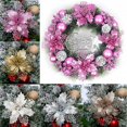 thumbnail image 2 of 10X Christmas 11cm Poinsettia Glitter Flower Tree Hanging Party  Decor, 2 of 7