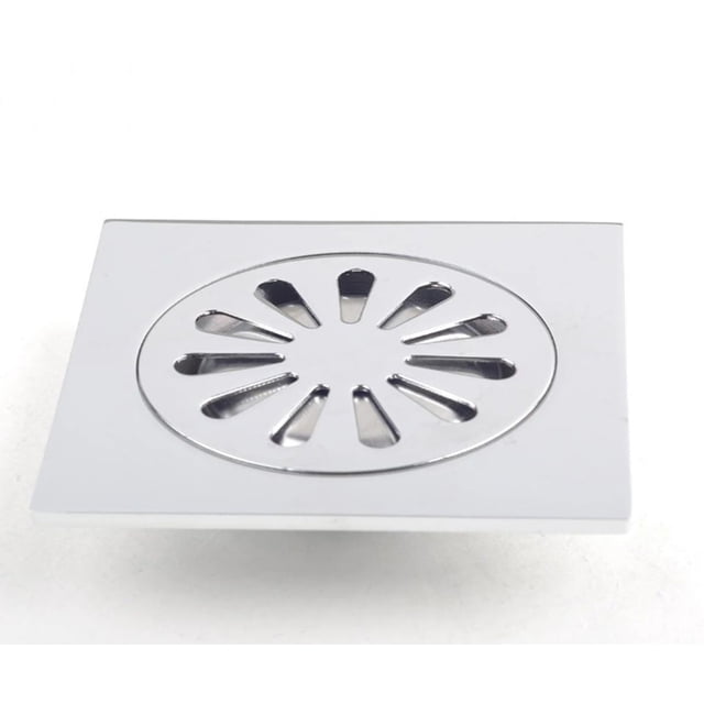 DROP Bath and Kitchen DR091051 Flower series Drain de Plancher de Douche en Chrome, Drain Carré en Laiton avec Grille Circulaire Chromée Comprenant des Ouvertures Allongées en Forme de Pétale en Motif de Fleurs, Mesurant 3,9 Pouces de Large et de Profond, Conçu pour les Passoires d'Évier de Cuisine et de Salle de Bain et le drainage du Plancher.