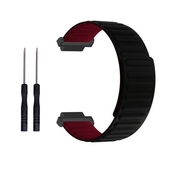 yeacher Magnetic Silicone Watch Strap for Garmin Forerunner 220/230/235/735XT/620/630 - Black & Burgundy, Adjustable, Durable, Easy to Change, 8 Color Options