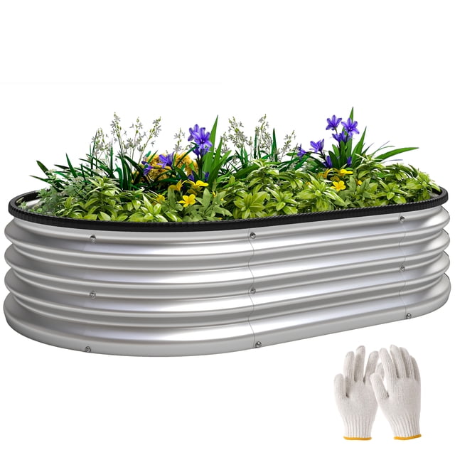 Outsunny Bac de Jardin Surélevé Galvanisé 4 x 3 x 1 Pi, Argent