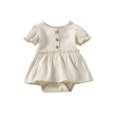 thumbnail image 1 of Faithtur Newborn Girl Short Sleeve Romper, Solid Color Button Round Neck Patchwork Dress Style Playsuit, Casual Simple Bodysuit, 1 of 9