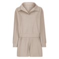 thumbnail image 3 of Timegard 2 Piece Lounge Outfits for Women Lapel V Neck Long Sleeve Tops Drawstring Short Pants Solid Color Sets, 3 of 5