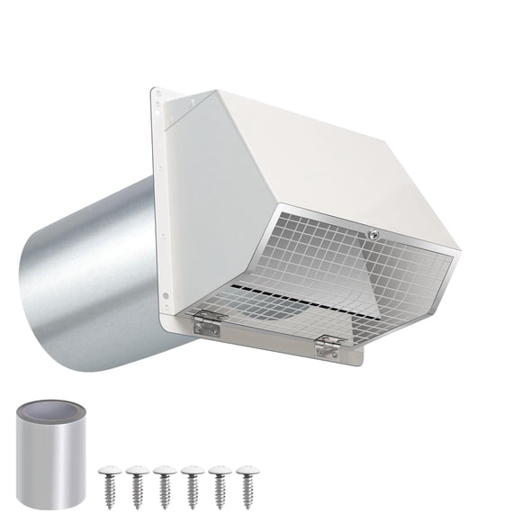 Évent de Sécheuse de 4 Pouces avec Capuchon pour l'Extérieur, Évent Mural avec Écran et Amortisseur, Évent d'Évacuation Mural, Capuchon de Couverture d'Évents Muraux Extérieurs pour Ventilation de Sécheuse et Évacuation d'Air Extérieur, Galvanisé