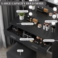thumbnail image 4 of BeesClover Modern Vanity Table with LED Lights Mirror, Dimmable Three-Mode Lighting, 2 Drawers & 6 Shelves， Power Outlet, Hair Dryer Holder & Adjustable Upholstered Stool for Bedroom, 4 of 8