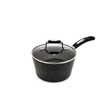 Starfrit The Rock 2.8L (3Qt) Non-Stick Saucepan with Lid, Durable Forged Aluminum, Oven Safe, PFOA Free, Dishwasher Safe, Black