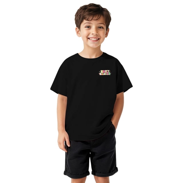 HNMKIU T-Shirt à Manches Courtes à Col Rond pour Garçons avec Imprimé de Pâques, Doux, Décontracté, Tenue de Vacances, Haut pour Enfants, Noir, 12-13 Ans