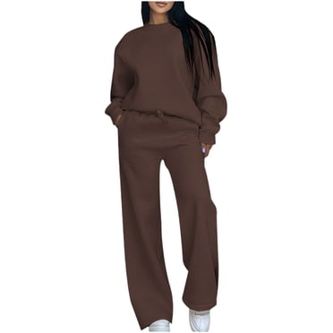 Wdfiry Ensemble de Survêtement 2 Pcs pour Femmes, Couleur Unie, Coupe Ample, Ensemble de Survêtement à Cordon avec Poches, Chandail à Manches Longues et Pantalon de Survêtement, Chandail à Enfiler, Tenue de Détente