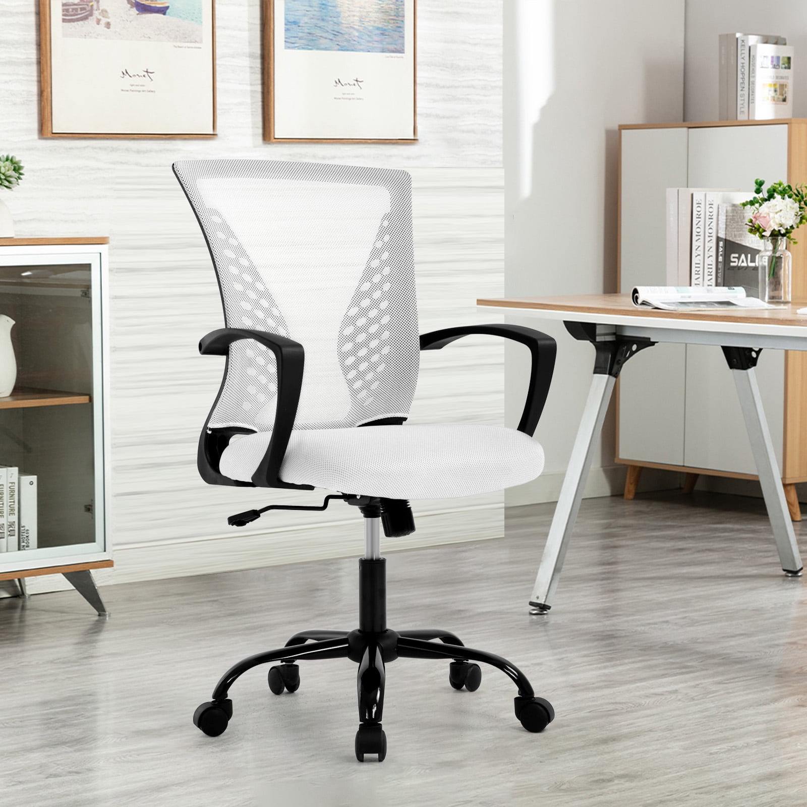 NiamVelo Ergonomic Office Chair Mid Back Mesh Desk Chair Adjustable Computer Chair with Lumbar Support & Armrest, White