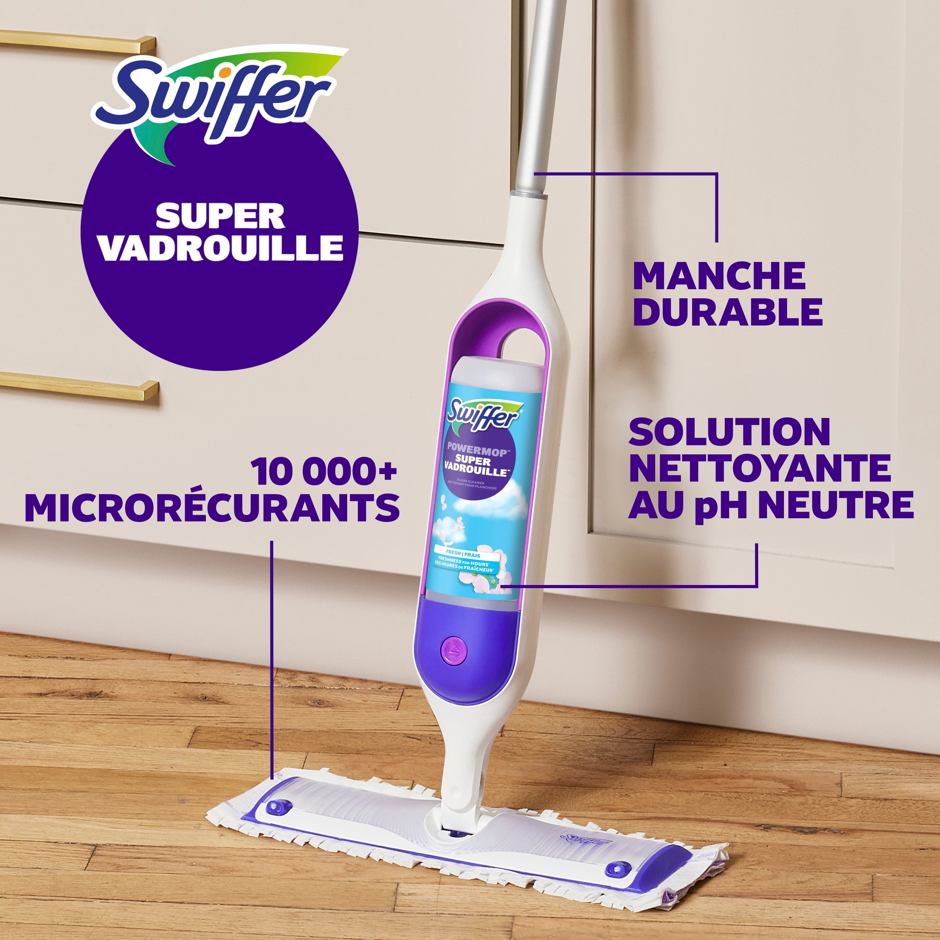 Swiffer PowerMop Multi-Surface Mop Kit for Floor Cleaning, Fresh Scent, Mopping Kit Includes PowerMop, 2 Mopping Pad Refills, 1 Floor Cleaning Solution with Fresh Scent and 2 batteries