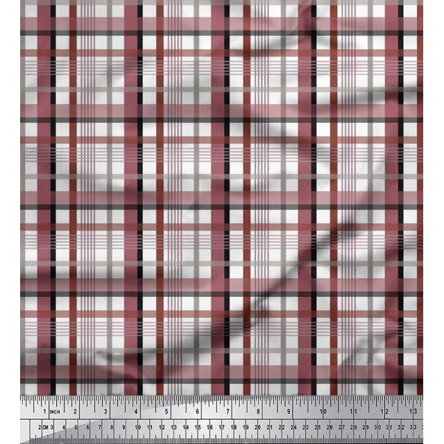 Soimoi Brown Rayon Fabric Gingham Check Print Fabric by the Yard 56 Inch Wide