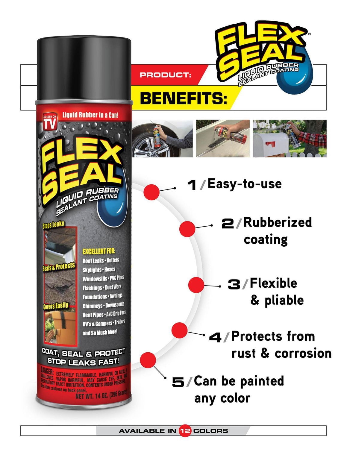 FLEX SEAL SPRAY BLANC 14 OZ REVÊTEMENT SCELLANT DE CAOUTCHOUC LIQUIDE