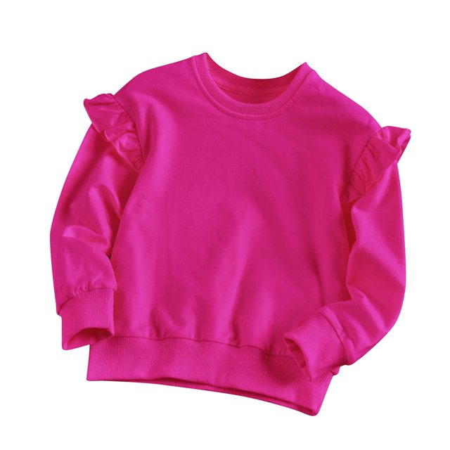 MeetoTime Chandail à Manches Volantes pour Enfants, Col Rond, Décontracté, Ample, Couleur Unie, pour Bébés Filles de 2 à 8 Ans