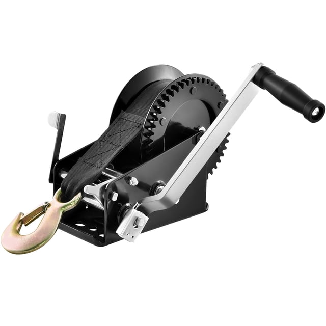 Hand Winch Boat Trailer Winch Heavy Duty Rope Crank Polyester Strap & Two-Way Ratchet Manual Operated Hand Crank Winch