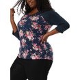 thumbnail image 4 of Agnes Orinda Women's Plus Size 3/4 Raglan Sleeve Floral Contrast Color Blouse 4X Navy Blue, 4 of 8