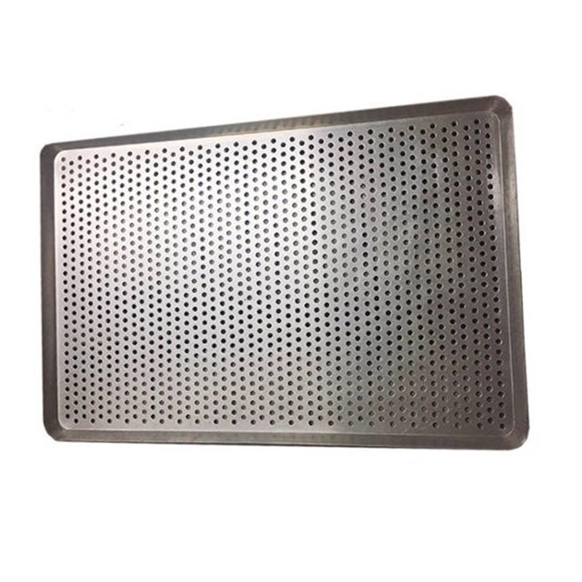 simhoa Aluminum Alloy Baking Pan with perforated design, rectangular shape measuring 60cmx40cmx3cm, ideal for baking pastries, bread, cakes, pizza, and cookies. Made from sturdy aluminum alloy for even heat distribution, also suitable for steaming or serving.
