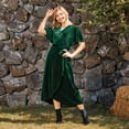 thumbnail image 4 of PatPat Family Matching Green Velvet Surplice Neck Ruffle-sleeve Dresses and Plaid Shirts Sets, 4 of 6