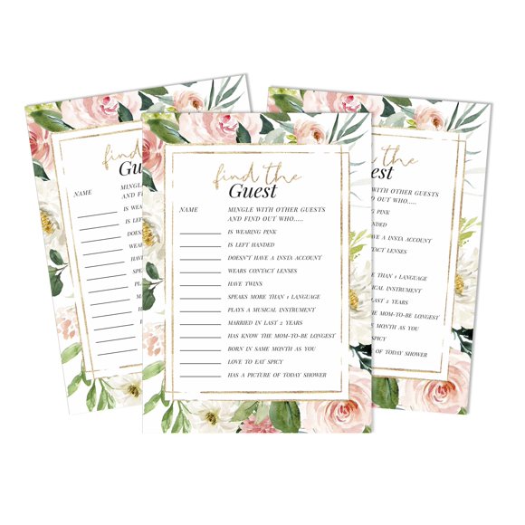 Inkdotpot 50trouvez l'Invitéjeu de Shower de Bébé Fournitures de Fête Neutre pour le Genre Floral Brise-Glace Jeu de Fête
