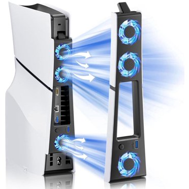 Ventilateur de Refroidissement PS5 Slim, Système de Refroidissement Silencieux pour PS5 Slim Édition Numérique/disques avec 3 Ventilateurs/port USB 3.0, Accessoires de Refroidisseur PS5 Slim avec Lumière LED, Non Compatible avec PS5 2020 et PS5 Pro