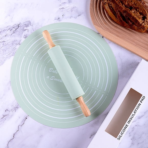 Rolling Pin Kneading Mat Set, Staron Non Stick Dough Roller Measured Food Grade Baking Mat, For Pasta Making And Countertop Mats Mint Green 13.38x13.38in