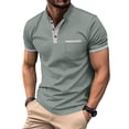 thumbnail image 1 of EOYWHK Henley Shirts for Men Business Casual Button Up Short Sleeve Tees Solid Color Stand Collar Work Blouse, 1 of 7