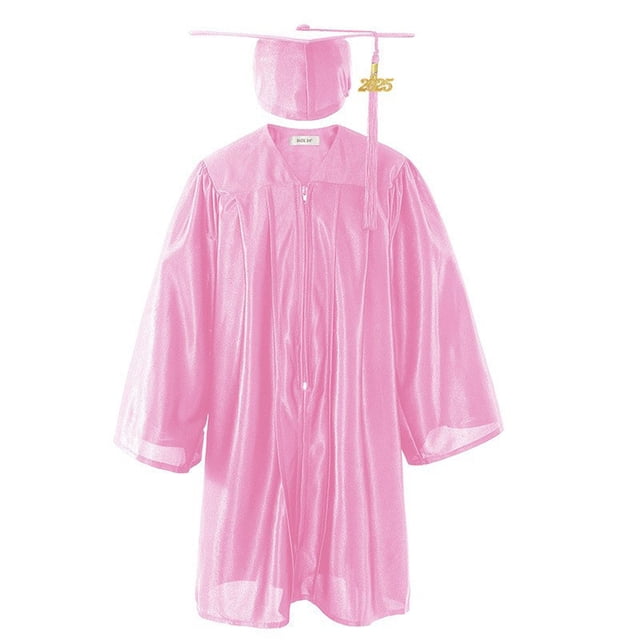 YUNAFFT Kids Graduation Gown Set Shiny Polyester Academic Dress with Cap 3-10Y
