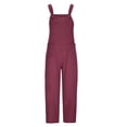 thumbnail image 4 of fartey Women Plus Size Cotton Linen Romper Casual Sleeveless Square Neck Relaxed Overalls Pockets Adjustable Strap Solid Color Rompers, 4 of 6