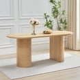 thumbnail image 1 of Table à Manger Ovale en Bois avec Pieds Semi-Circulaires, Grande Table Moderne pour Cuisine et Salle à Manger avec Base à Lattes en Bois pour Style Rustique de Ferme, Salle de Réunion Salle de Réception, Serré (Naturel), 1 of 12
