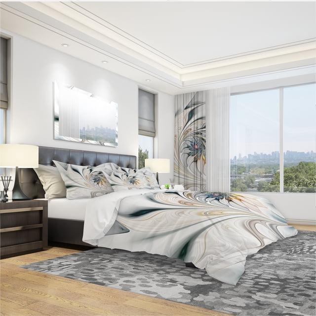 Designart Set de Housse de Couette 'art Floral en Vitrail Blanc'