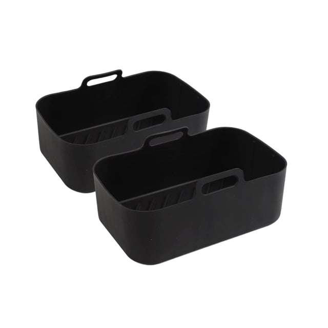 serony Air Fryer Baking Plate High Temperature Rectangle Non-Fading Liner Reusable Silicone Basket Kitchen Barbecue Cake Tool Black 2Pcs