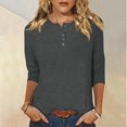 thumbnail image 2 of Yuyuzo Womens 3/4 Sleeve Tops Basic Button Crew Neck Solid Color Loose Fitted Tunics Tee Blouses, 2 of 5