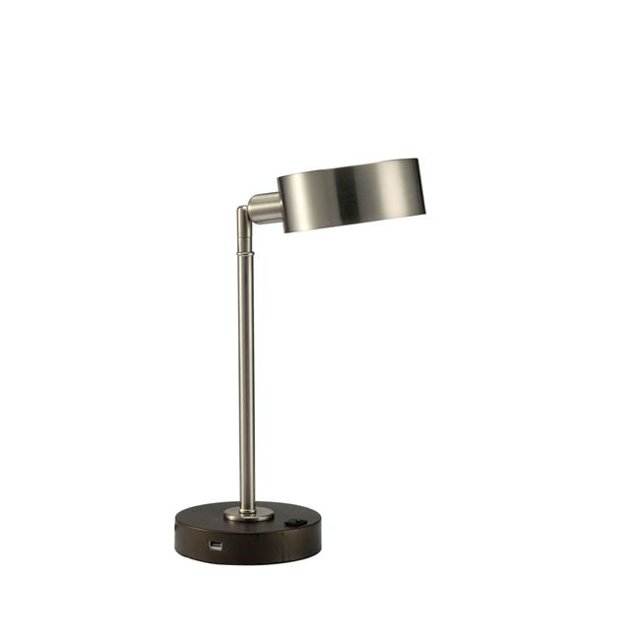 Benzara BM209043 Table Lamp with Stalk Metal Support & Adjustable Head, Silver & Black