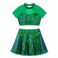 thumbnail image 2 of Hansber Robe de Danse Jazz Lyrique à Sequins pour Filles 2 Pcs Crop Top à Dos Ouvert avec Jupe Vert 14, 2 of 7