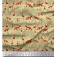 thumbnail image 1 of Soimoi Beige Cotton Poplin Fabric Cedar Tree & Fox Animal Printed Fabric 1 Yard 42 Inch Wide, 1 of 5