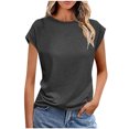 thumbnail image 1 of T-shirts en Polyester, Hauts d'Été pour Femmes, Manches Courtes à Cap, Col Rond, Tuniques, Chemisiers, T-Shirts Doux Unis, T-Shirts Décontractés de Base (S, Gris Foncé), 1 of 6