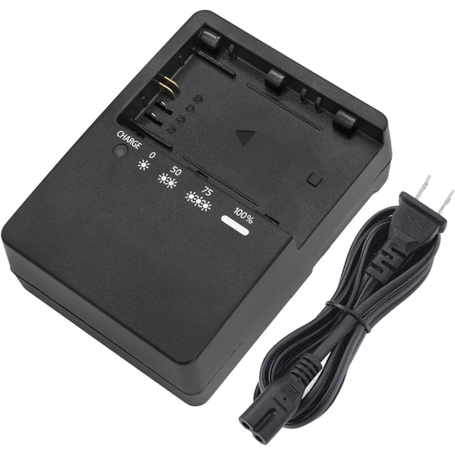LC-E6 LP-E6N Battery Quick Charger for Canon EOS R R5 R6 5D Mark II IV 5DS 5DS R 6D 6Da 7D 7D Mark II 60D 70D 80D 90D Cameras centered front view of compact black LC-E6E charger with single battery slot, orange charging and green full-charge LEDs visible; AC100-240V input, DC 8.4V 1.2A output, compatible with LP-E6/LP-E6N/LP-E6NH batteries, suitable as a travel spare for on-location shoots.