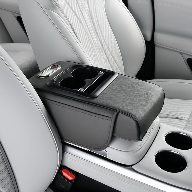 UsRHHA Car Armrest Organizer with USB Charging Ports, Multi-Compartment Storage with Cup Holders, Center Console Organizer for Vehicles, Car Accessory