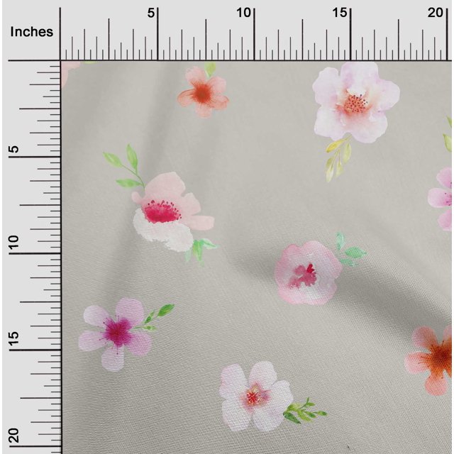oneOone Polyester Lycra Fabric Flower & Leaves Watercolor Print Fabric By Yard 56 Inch Wide