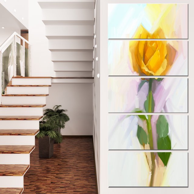 Design Art - Peinture de Rose avec Feuilles Vertes