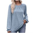 thumbnail image 1 of IROINNID Rabais T-shirt à Manches Longues en Polyester pour Femmes Chemises en Coton pour Femmes Décontracté Uni Col Rond T-shirt Ample Haut, Bleu Clair, 1 of 6