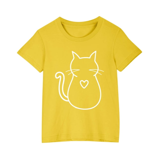 Économies d'Été! SROBPTY T-Shirts à Manches Courtes pour Tout-Petits, T-Shirt Mode à Col Rond Imprimé pour Garçons et Filles Tout-Petits, Haut à Manches Courtes Jaune, 3 Ans