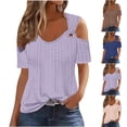 thumbnail image 1 of QIPOPIQ Women's Cold Shoulder Tops Short Sleeve V Neck T Shirts Basic Summer Tees Clearance, 1 of 7