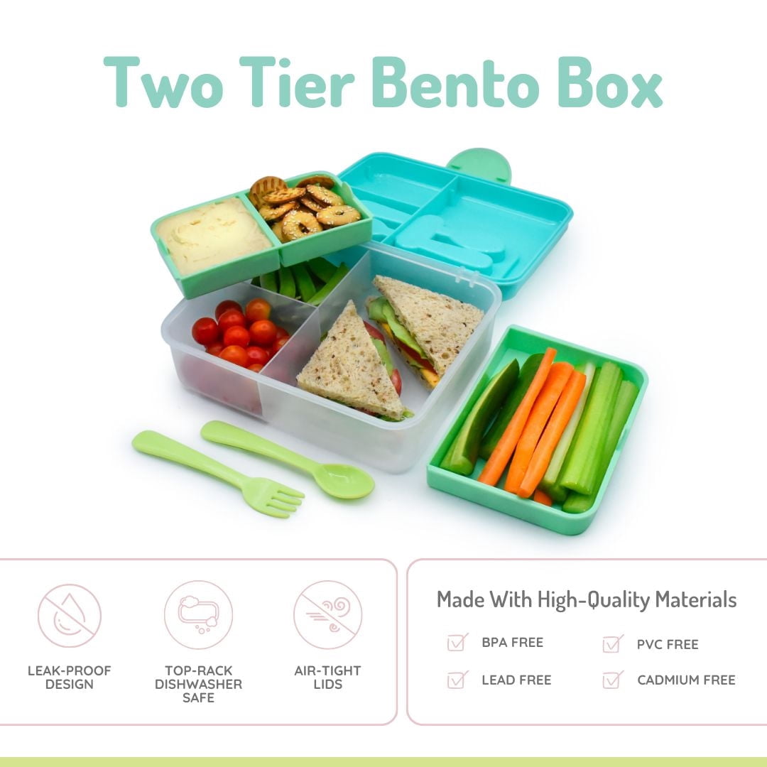 Melii 2 Tier Bento Box - Blue - for Kids and Adults - 1 Count