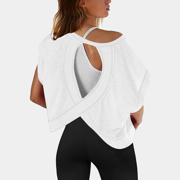 Women Sportswear Open Back Top for Women Lightweight Backless Short Sleeve Athletic Shirt for Running Yoga Gym Fitness Training with Breathable and Comfortable Fit