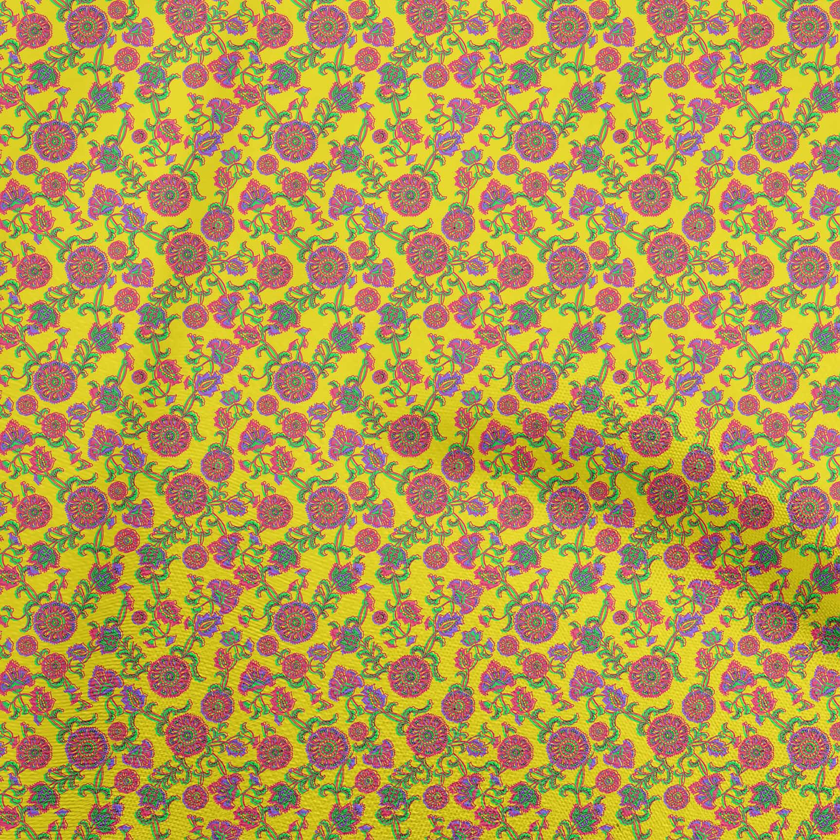 oneOone Velvet Yellow Fabric Kalamkari Sewing Craft Projects Fabric Prints By Yard 58 Inch Wide