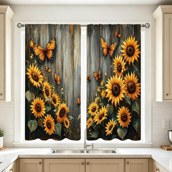 Washable 2D Printed Kitchen Curtain Short Panels Pair for Bedroom Bathroom Window Decor