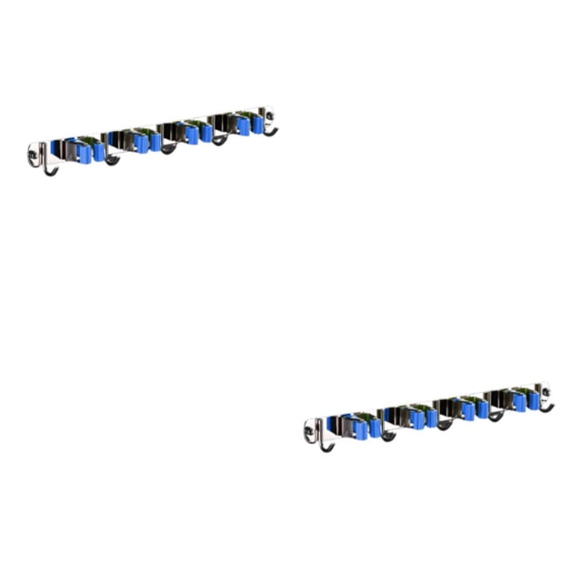 ZheElen Support Pratique pour Écouvillon en Acier Inoxydable - Fabrication Résistante à la Corrosion, Rapide, Robuste, Support Multifonction pour Écouvillon, Support pour Balai Bleu 4 Pinces et 5 Crochets Ensemble de 2